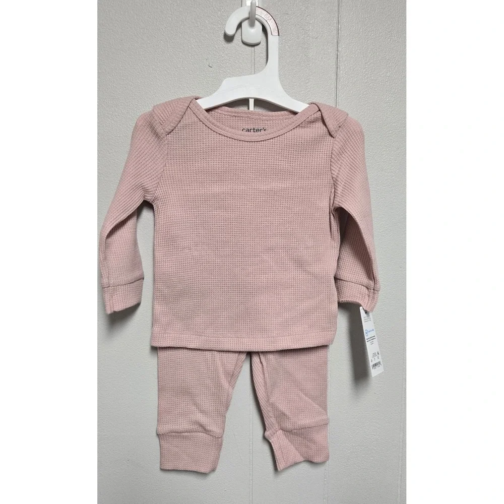Carter's Just One You Baby Girls 6M Pink Waffle Knit Thermal 2-Piece Set